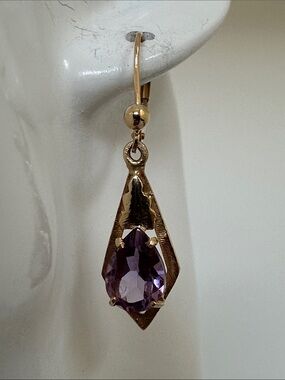 14k Real solid Gold Earrings with Amethyst Teardrop Gems